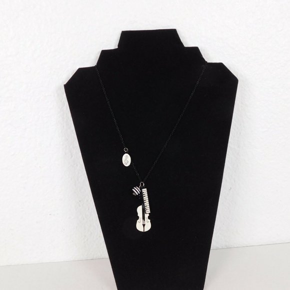 Music Themed Black & White Necklace Violin Cello Viola Keyboard Treble Clef 15" - Picture 2 of 7
